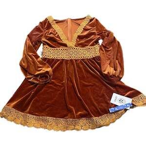 VELVET VTG V-NECK LACE Whimsigoth Fairycore Cottagecore 90s Dress NWT Large